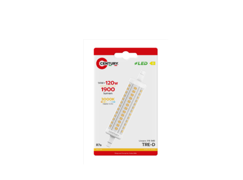 Confezione blister della lampada LED lineare Century R7S 14W 118mm ad alta luminositu00e0