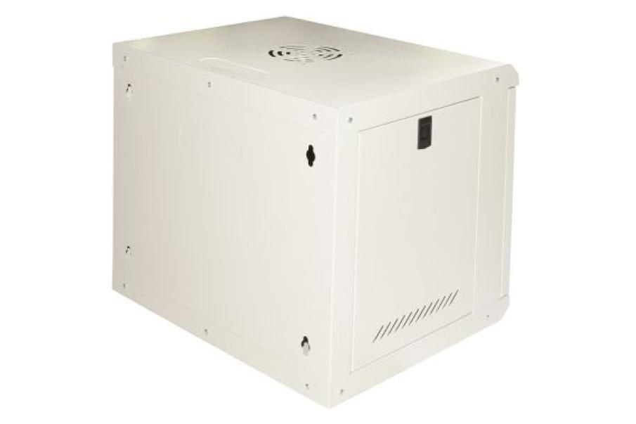 Vista posteriore armadio rack 19 pollici Fanton 9 unitu00e0 struttura acciaio porta laterale grigia