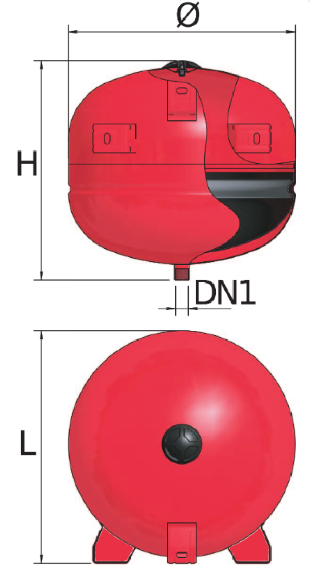 vaso di espansione a membrana fissa Elbi 35 litri rosso per impianto riscaldamento
