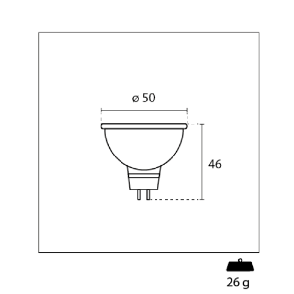 disegno tecnico faretto led century spot dimensioni diametro 50mm e altezza 46mm