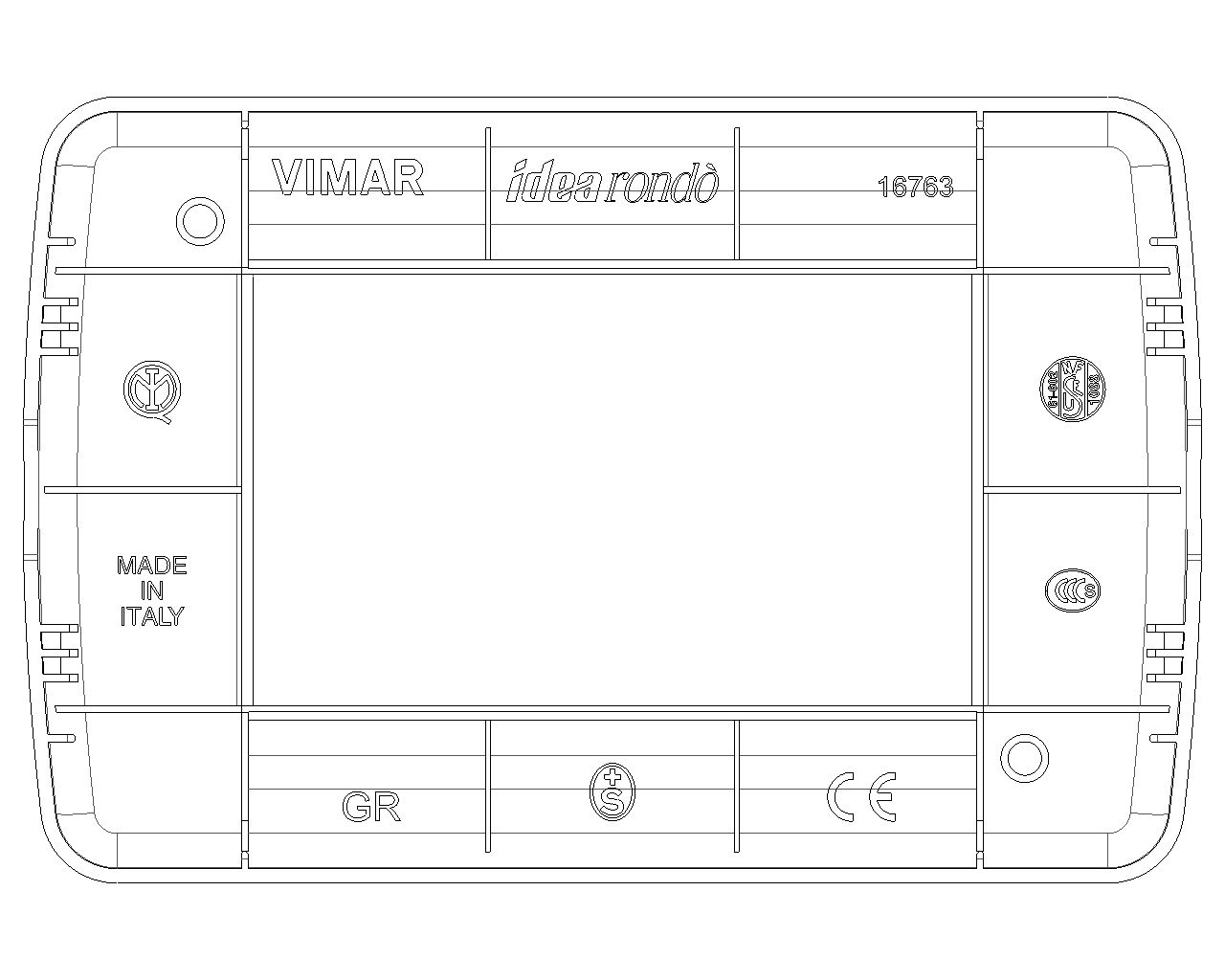vista posteriore placca Vimar Idea bianca 3 moduli