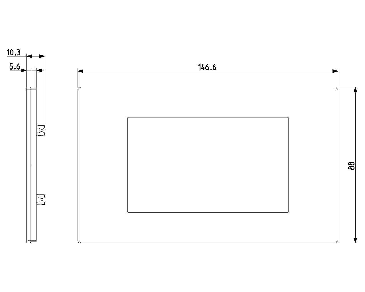 Disegno tecnico placca vimar 4 moduli dimensioni 146.6 x 88 mm