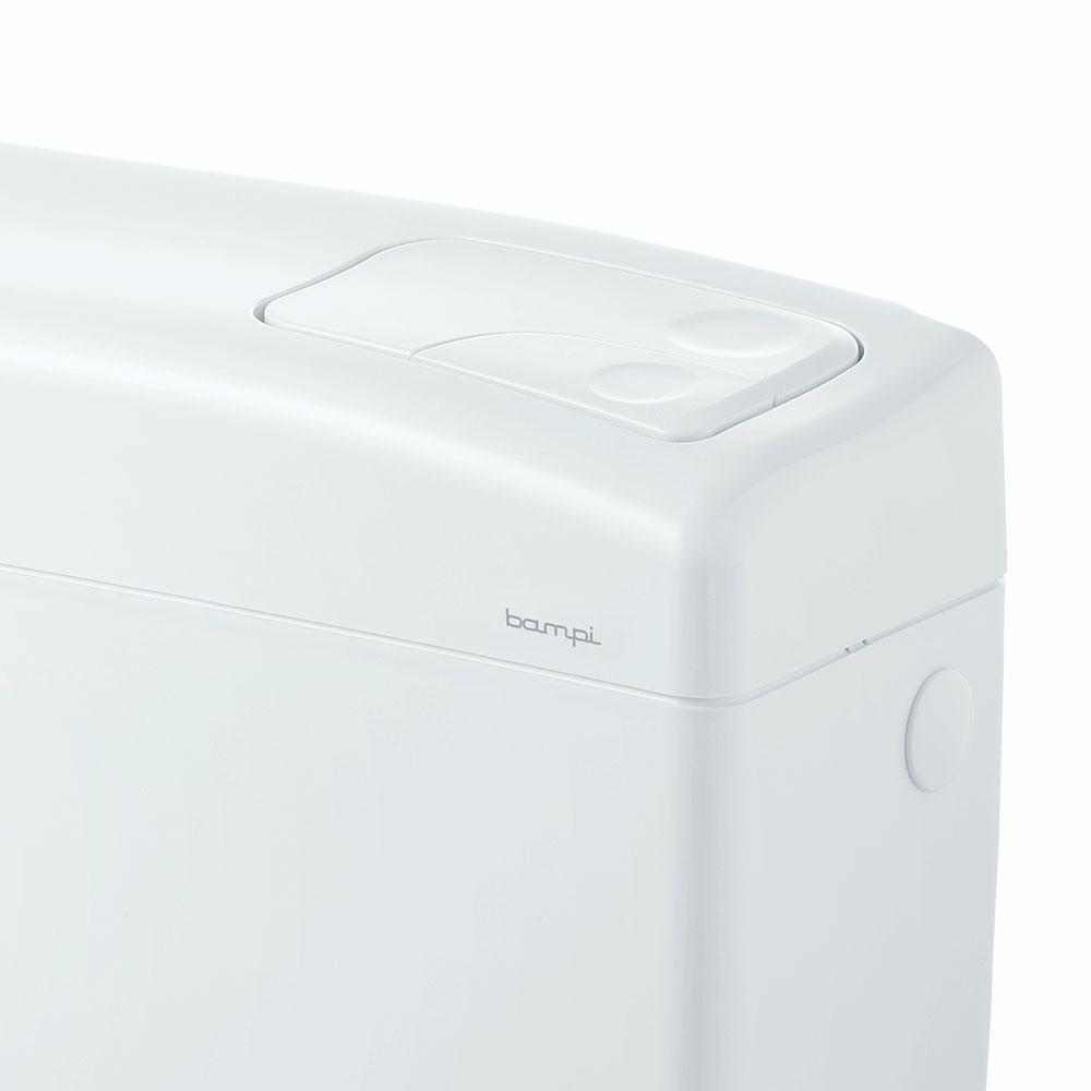 dettaglio pulsante cassetta scarico wc BAMPI esterna bianca ABS singolo tasto