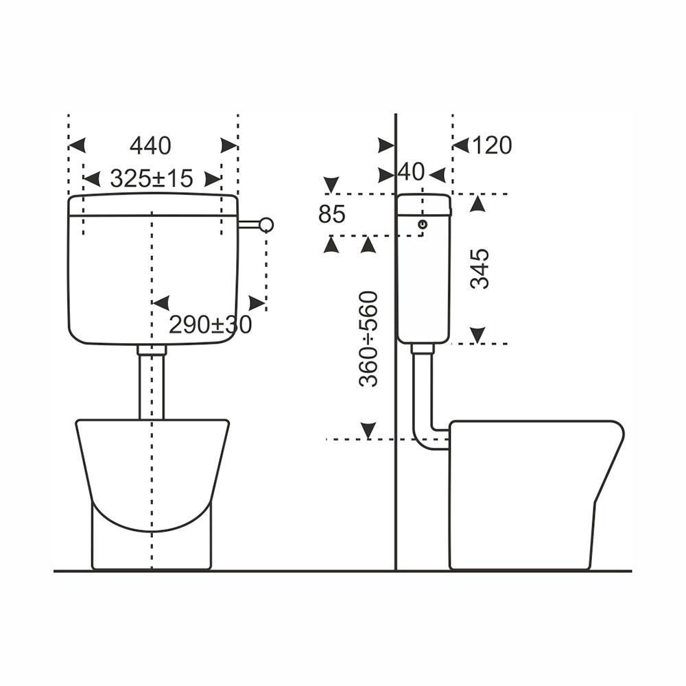 schema dimensionale cassetta di scarico wc esterna BAMPI installazione bassa media posizione