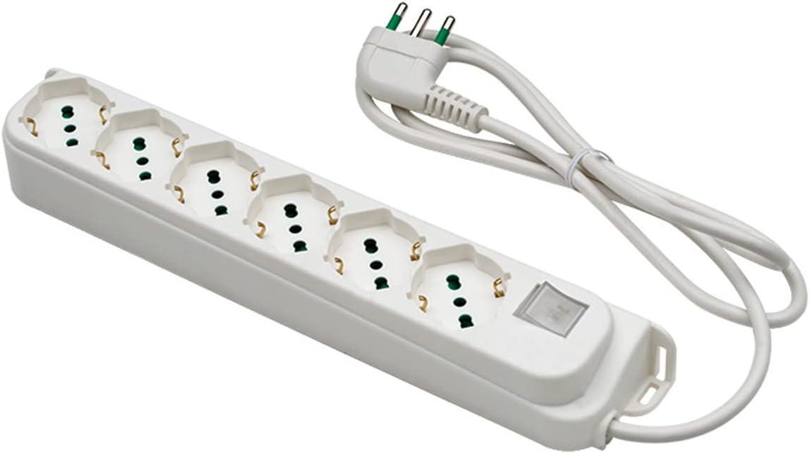 multipresa elettrica a 6 prese universali con interruttore e cavo 5 metri Fanton bianco per casa e ufficio