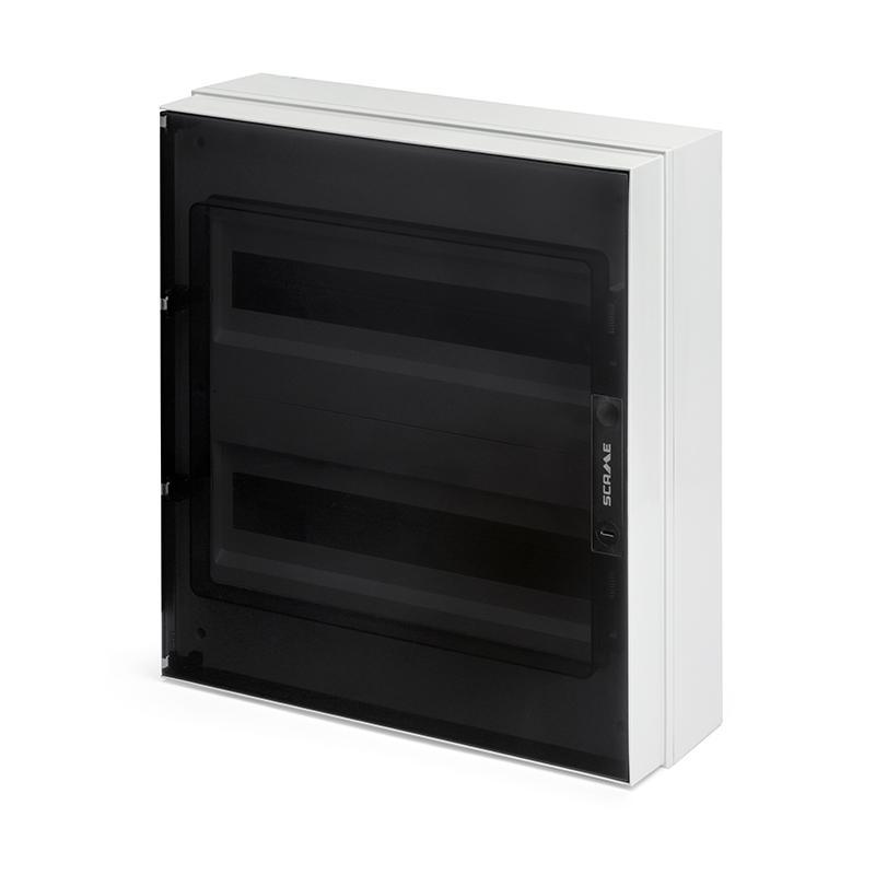 centralino da parete 36 din ip66 grigio con porta trasparente scame serie ikona