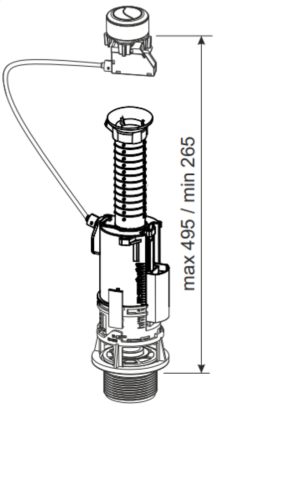 Valvola doppio scarico universale BAMPI per cassetta WC monoblocco vista installazione