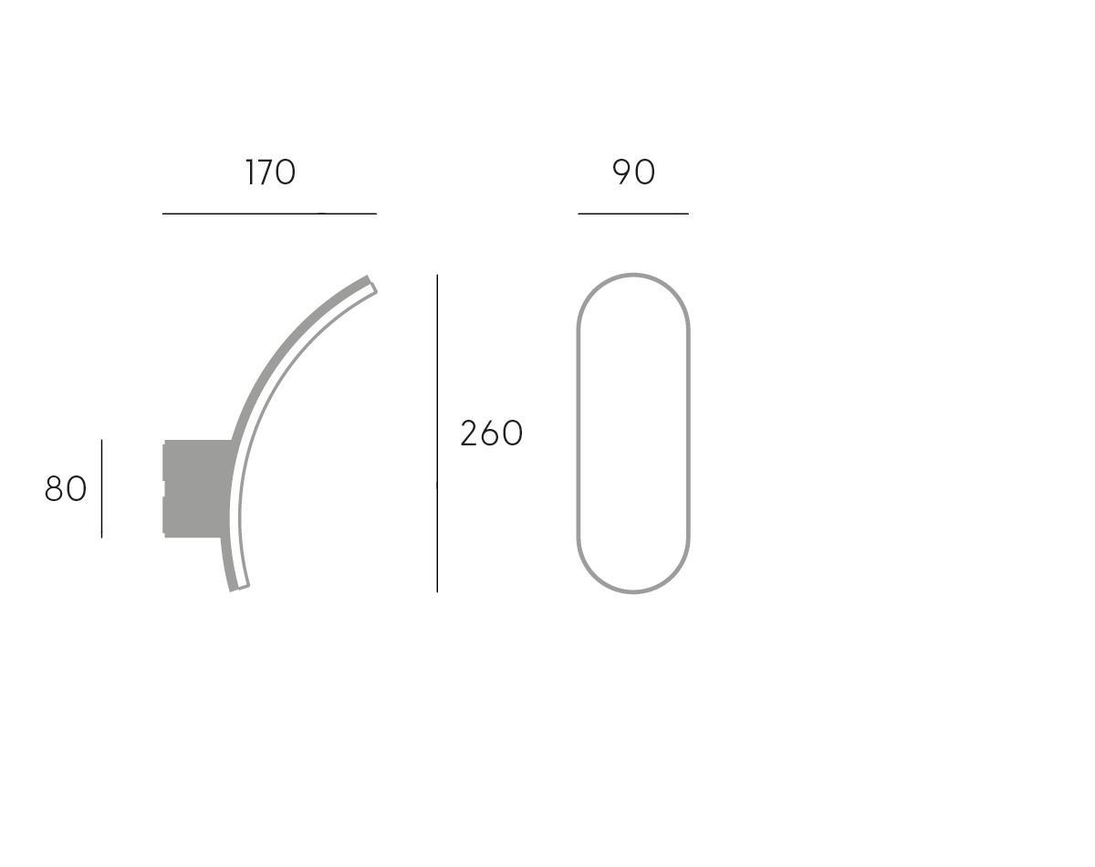 dettaglio dimensioni applique led grafite sovil 15w con misure installazione parete