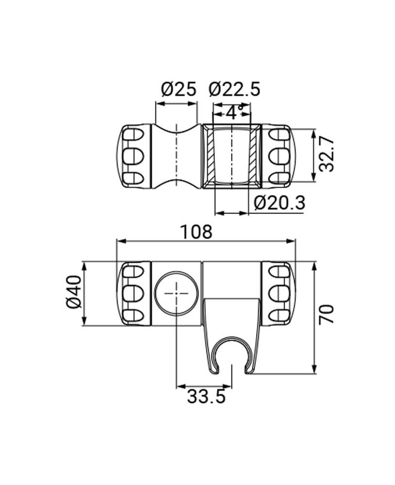 Disegno tecnico scorrevole saliscendi universale per asta doccia diametro 25 mm