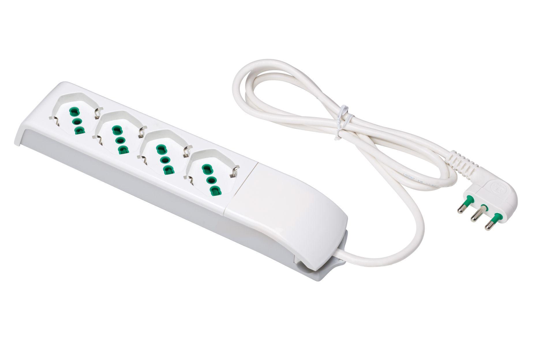 multipresa elettrica 4 posti bipasso schuko cavo 1.5 metri Fanton bianca vista prospettica