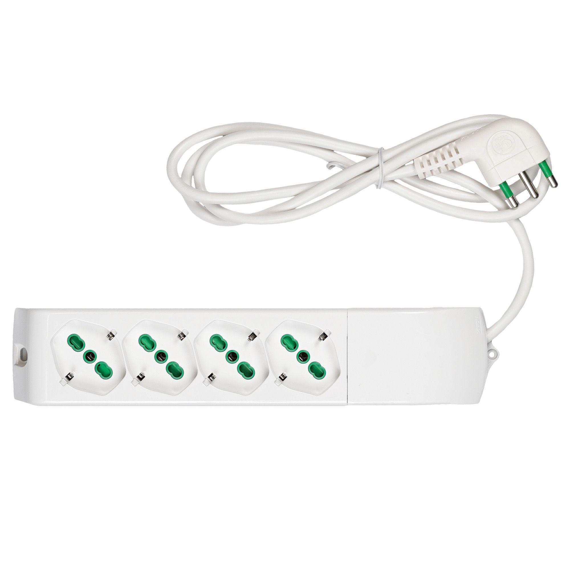 multipresa Fanton 4 prese bipasso schuko con cavo bianco da 1.5 metri vista dall alto