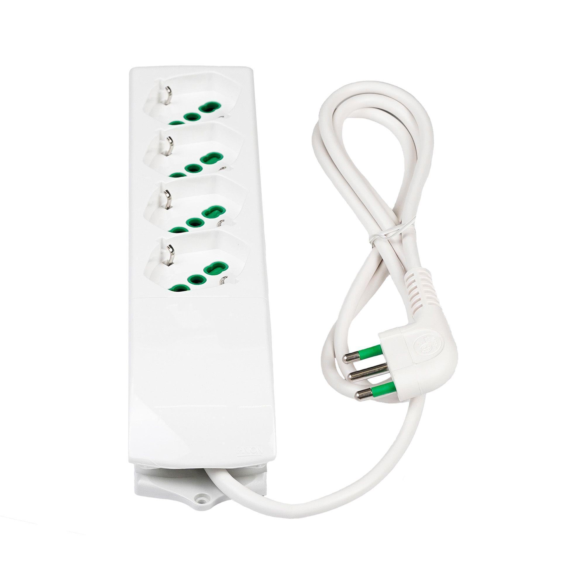 multipresa elettrica 4 prese bipasso schuko con cavo bianco 1.5 metri Fanton vista verticale