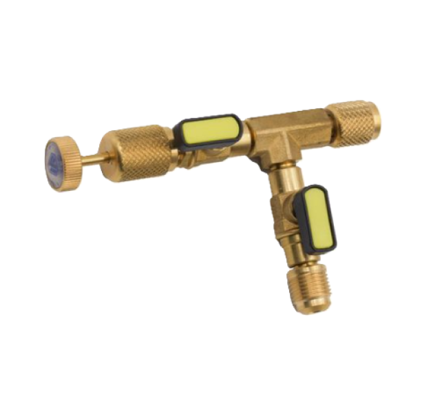 Estrattore per valvola con doppi attacchi SAE 1/4 e 3/8 per impianti di refrigerazione Wigam