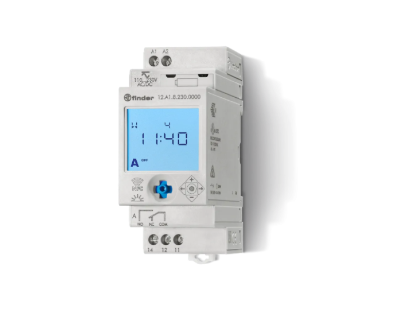 interruttore orario astronomico settimanale finder programmabile nfc display retroilluminato installazione su guida din