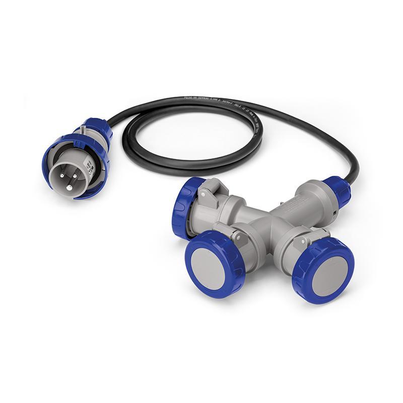 adattatore multiplo elettrico scame con cavo 2 metri e prese blu ip67 professionale