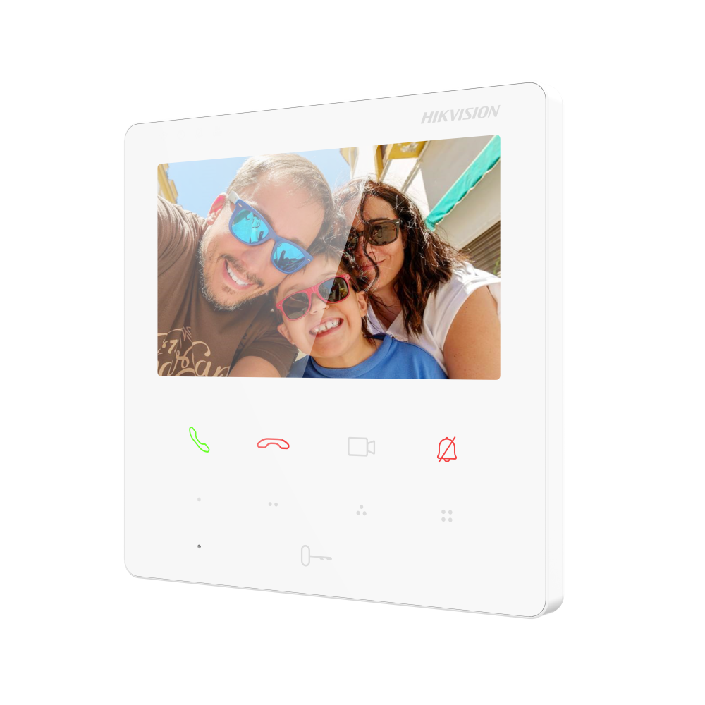 Videocitofono Hikvision monitor touch bianco vista laterale