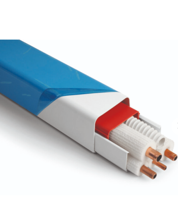 canalina avvolgente avorio 80x60 mm con coperchio film di protezione per tubazioni e cavi climatizzazione