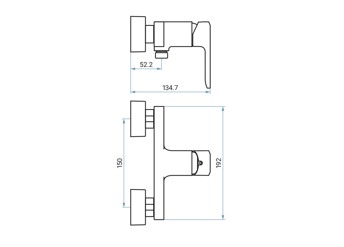 schema tecnico miscelatore doccia Emmevi dimensioni installazione