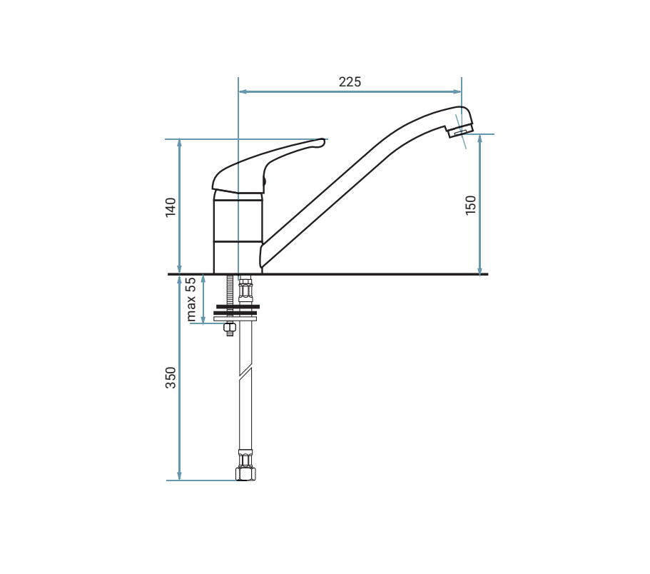 dimensioni tecniche miscelatore lavello cucina Emmevi misure installazione