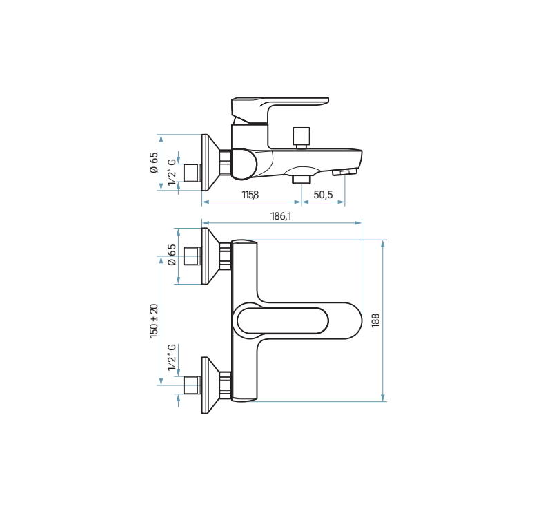 disegno tecnico miscelatore vasca Emmevi specifiche misure attacchi