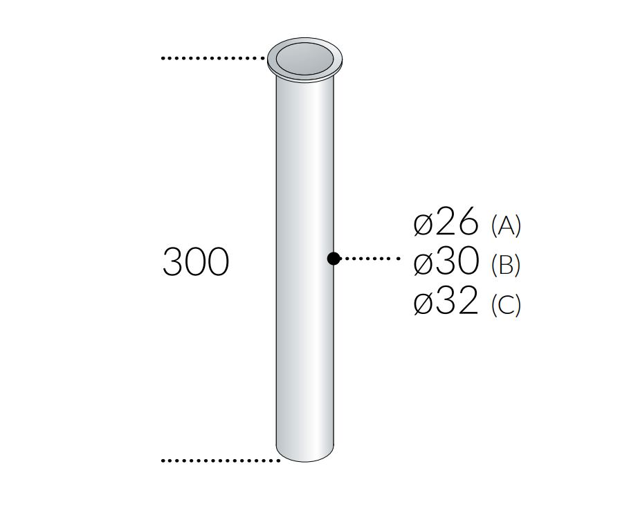 tubo orlato diritto in ottone cromato u00f832 lunghezza 300 mm per sifoni OMP TEA