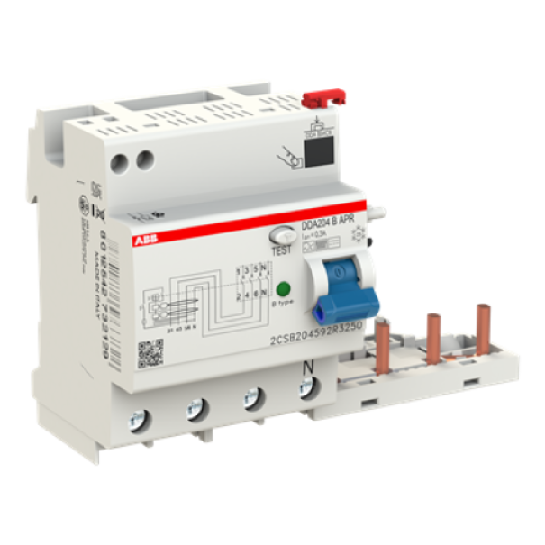 Blocco differenziale ABB 4 poli tipo B 25A 300mA vista laterale installazione su barra DIN