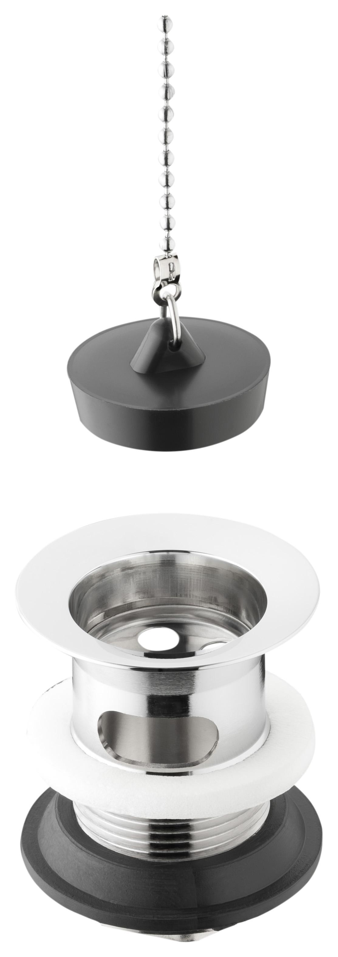 particolare piletta ottone cromato con tappo e catena omp spa per lavabo