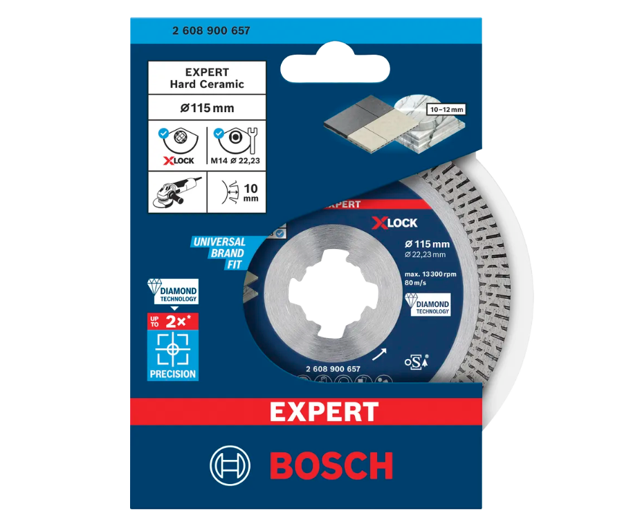 Confezione disco diamantato Bosch Expert X Lock 115mm adatto per materiali ceramici duri