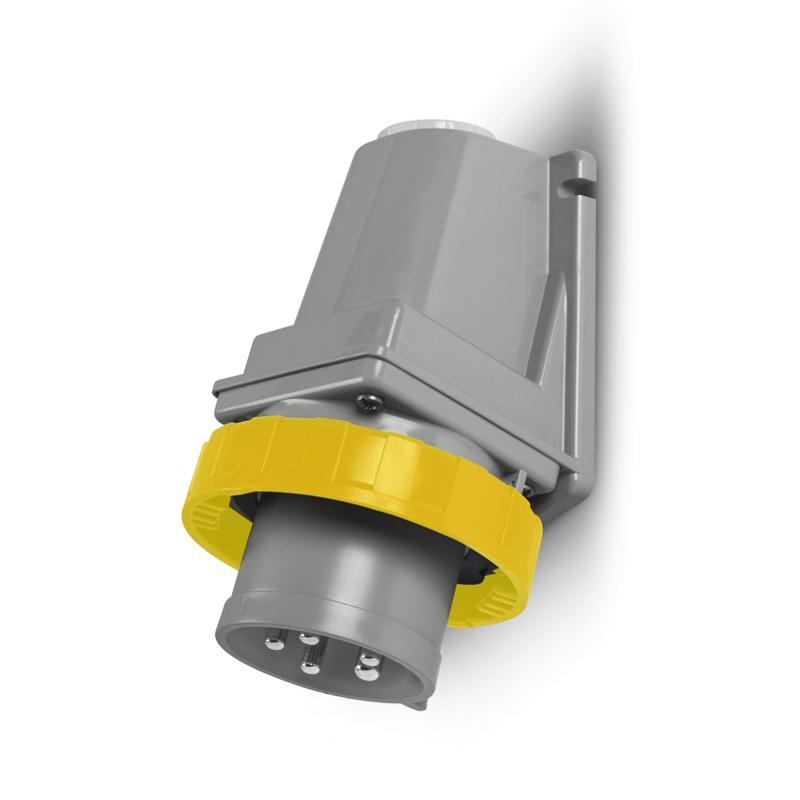 Spina fissa industriale 2P T 16A IP66 IP67 IP69 SCAME per installazione a parete inclinata colore giallo
