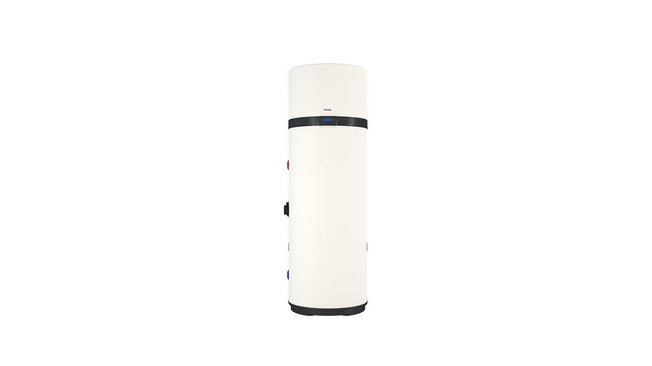 Pompa di calore monoblocco Daikin per acqua calda sanitaria vista frontale compatta e moderna