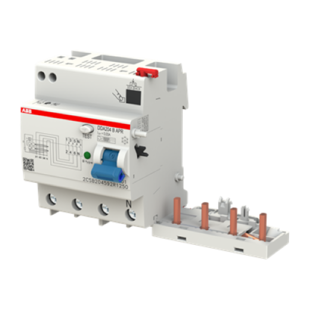 dettaglio abb dda204 b apr blocco differenziale tipo b vista diagonale destra 4 poli installazione din