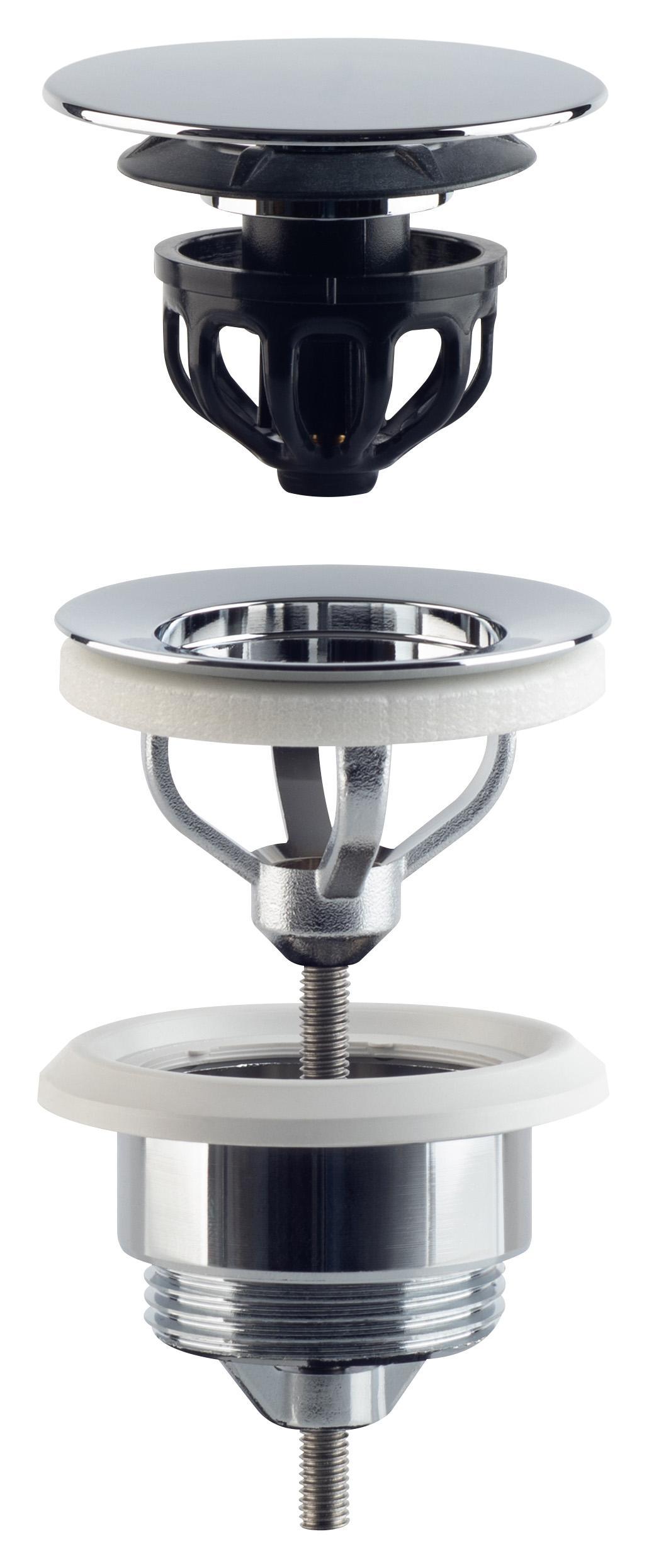 Piletta OMP clic clac cromata sezionata per installazione su lavabo e bidet