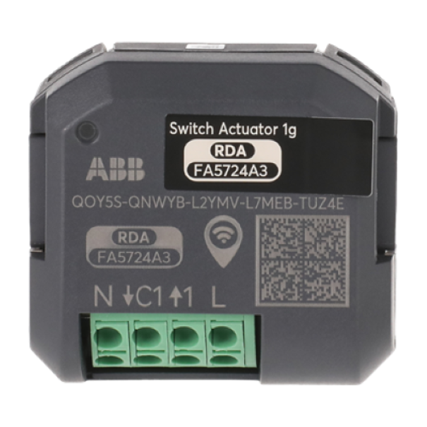 attuatore wireless 1 uscita ABB per comando illuminazione domotica free at home vista frontale