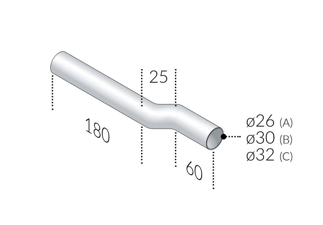 Tubo eccentrico in ottone cromato diametro 30 mm lunghezza 300 mm per impianti idraulici