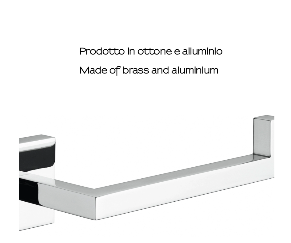 Vista laterale portarotolo bagno in ottone e alluminio cromato