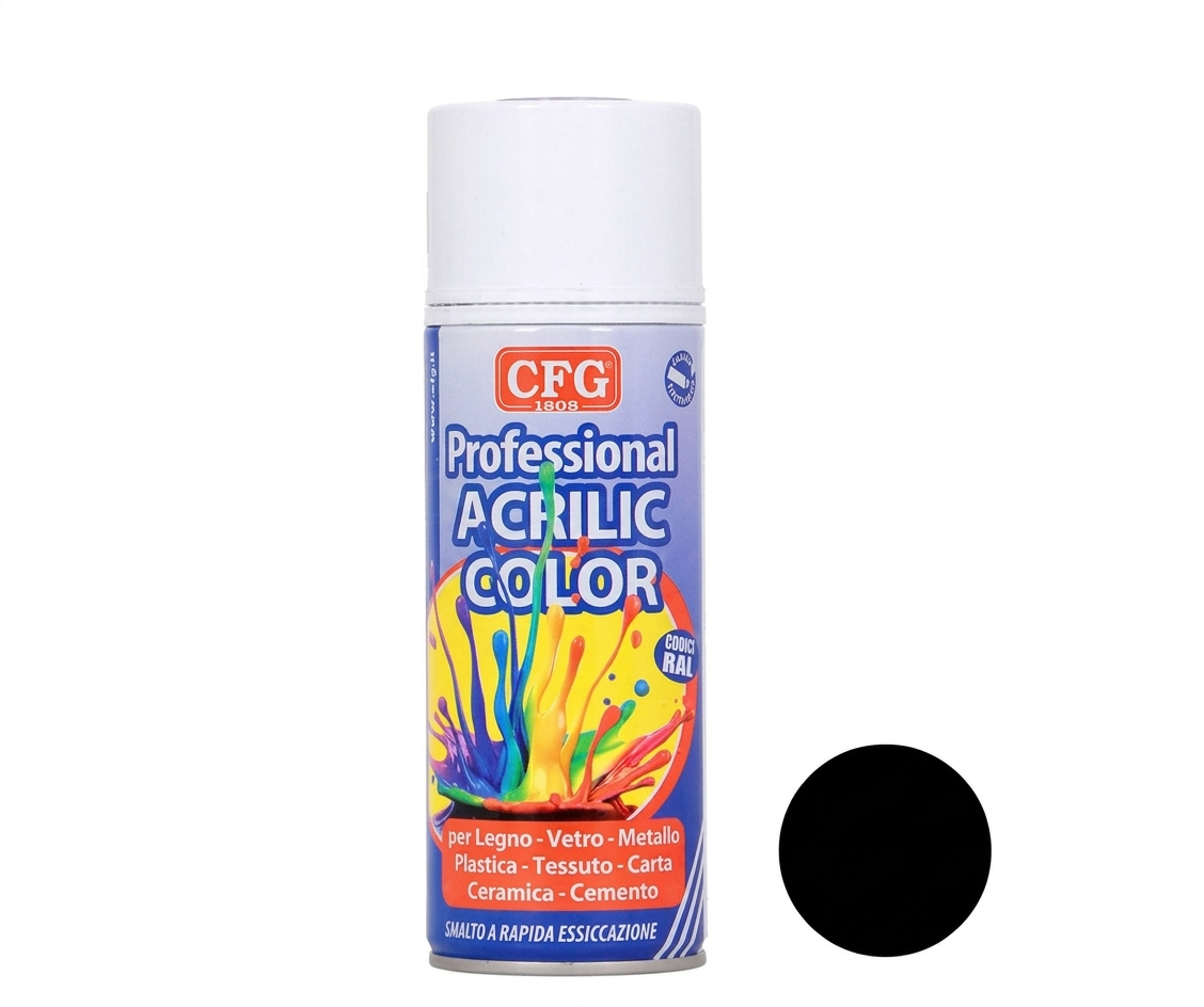Smalto acrilico spray nero opaco CFG 400 ml per legno metallo plastica ceramica superfici multisupporto