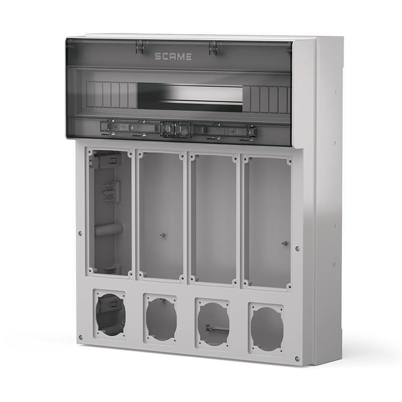 vista frontale quadro elettrico da parete SCAME 24 moduli predisposto prese quadro elettrico da parete SCAME 24 moduli grigio termoplastico con vano prese frontale