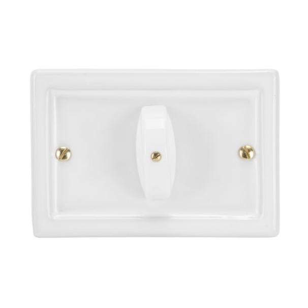 placca rettangolare in ceramica bianca con interruttore deviatore a manopola per scatola 3 moduli Fanton