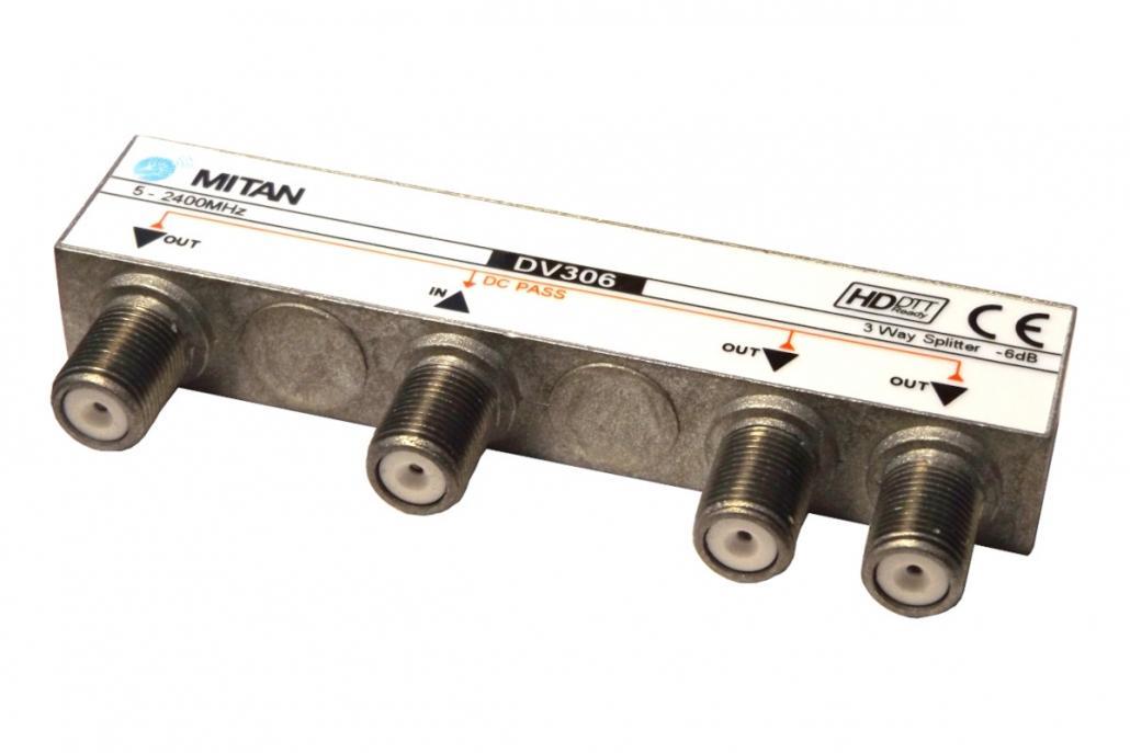 divisore segnale antenna 3 uscite Mitan compatto per impianti tv e satellitari