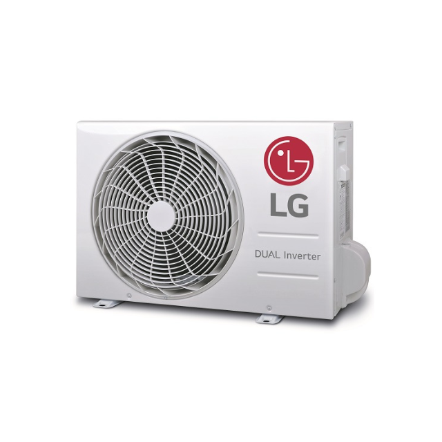 unitu00e0 esterna climatizzatore LG Dual Inverter vista laterale con logo ben visibile