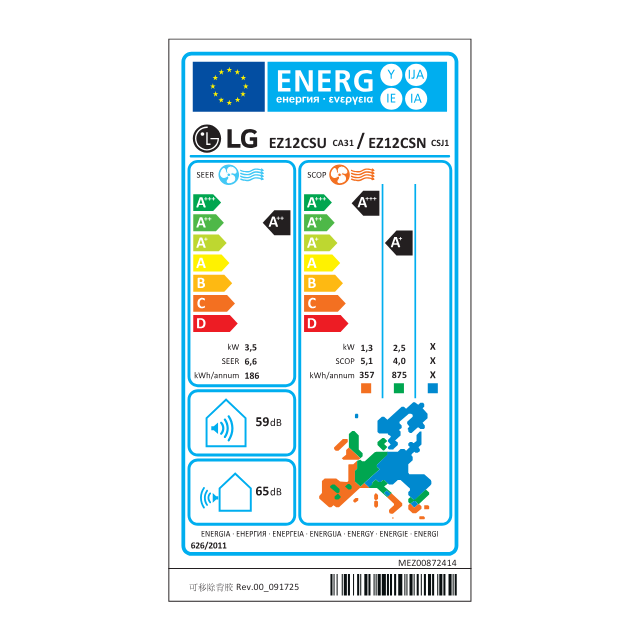etichetta energetica LG per dual split 12000 btu classe A   dati tecnici