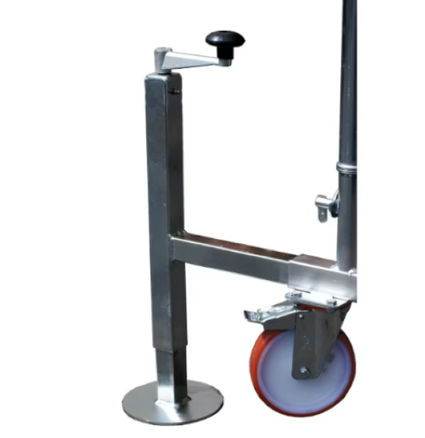 livellatore stabilizzatore a vite per ponteggi in acciaio con base ampia e manopola di regolazione