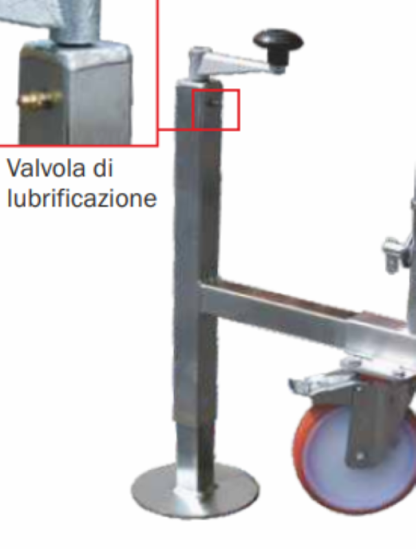livellatore stabilizzatore a vite per ponteggi in acciaio con base ampia e manopola di regolazione