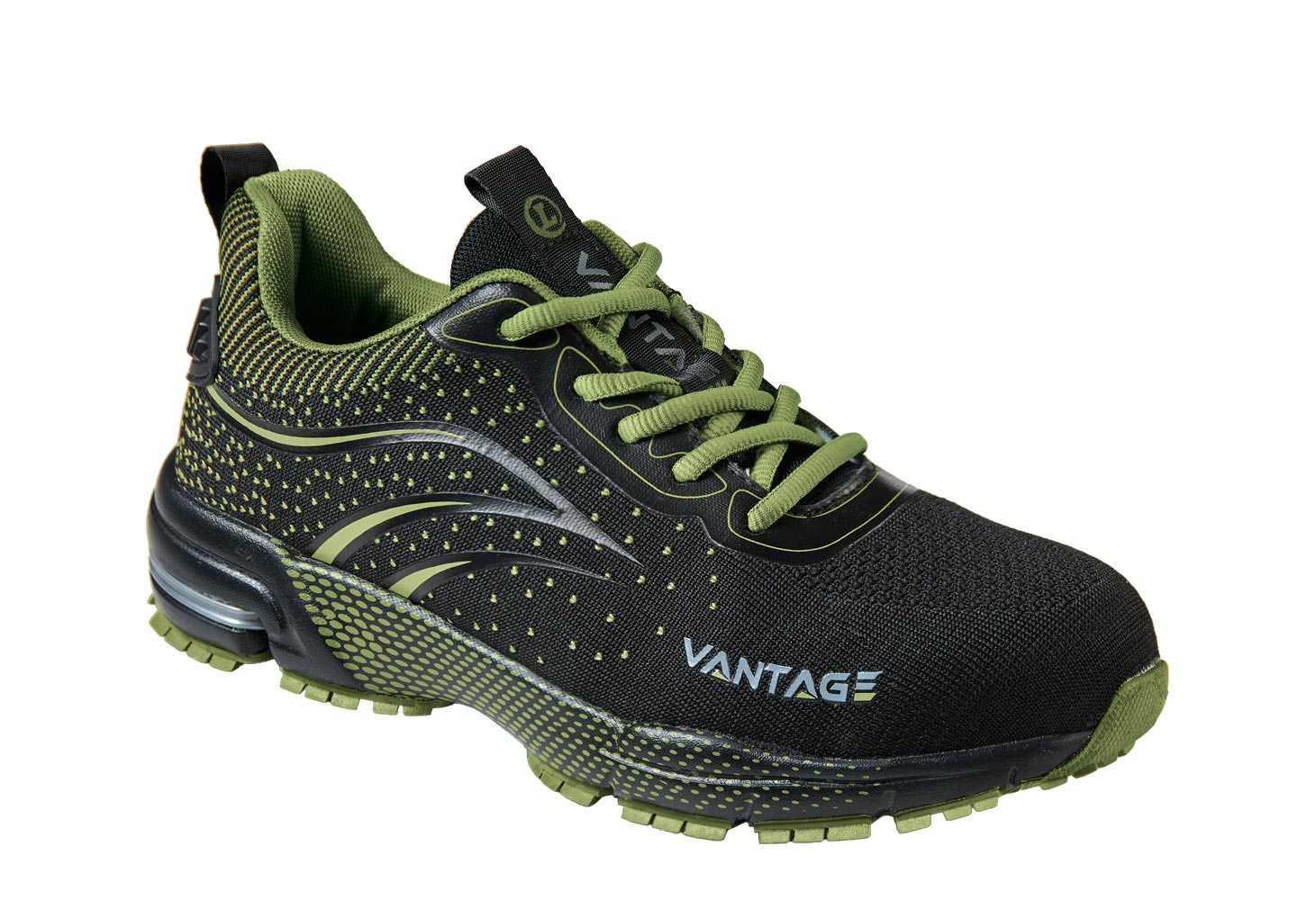 Scarpa antinfortunistica bassa Logica Vantage in tessuto nero verde con suola antiscivolo e puntale acciaio vista laterale