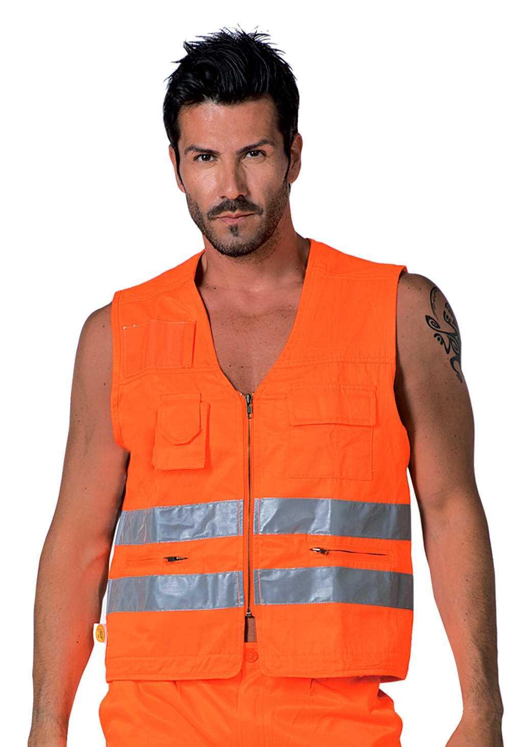 gilet alta visibilitu00e0 arancio multitasche con bande rifrangenti GUANTIFICIO SENESE