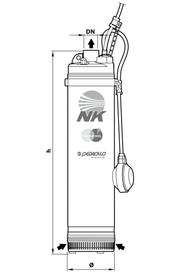 disegno tecnico elettropompa sommersa pedrollo nk dimensioni dettagliate componenti in acciaio inox