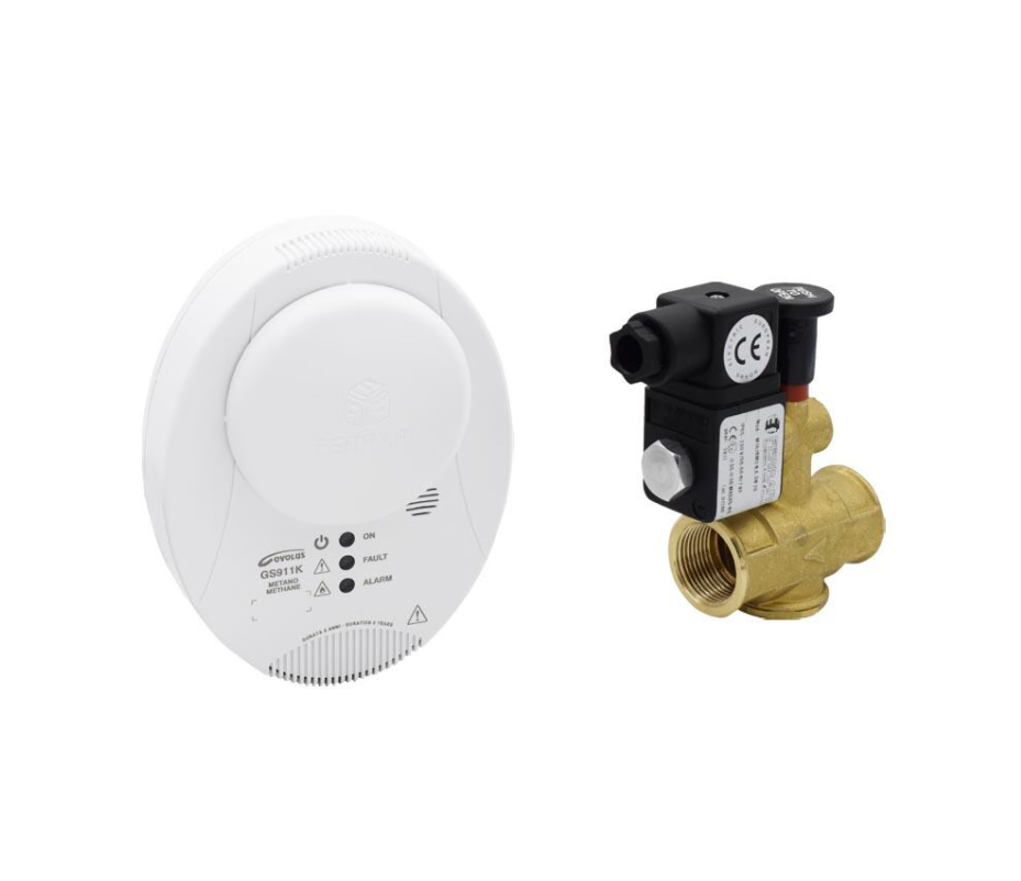 Kit rilevatore gas metano ed elettrovalvola 1 2 Ferrari per sicurezza impianti civili