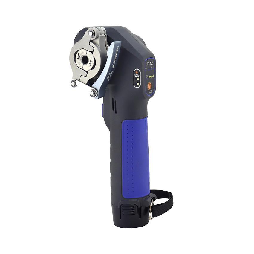 vista laterale cartellatrice FERRARI batteria professionale svasatura rame cartellatrice elettrica a batteria FERRARI dettaglio impugnatura ergonomica e testa intercambiabile