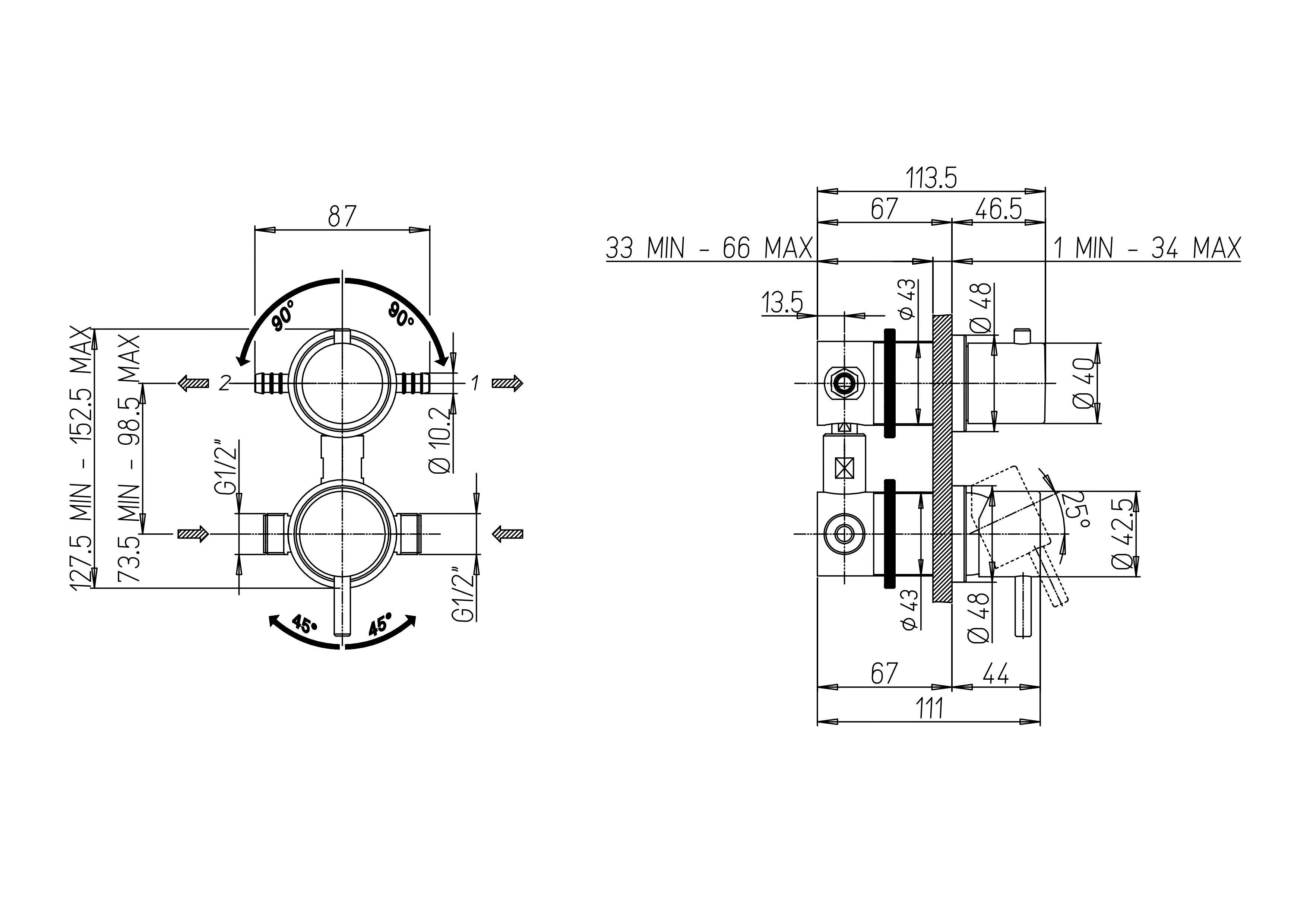schema tecnico miscelatore monocomando Paini bagno deviatore 2 uscite interasse variabile