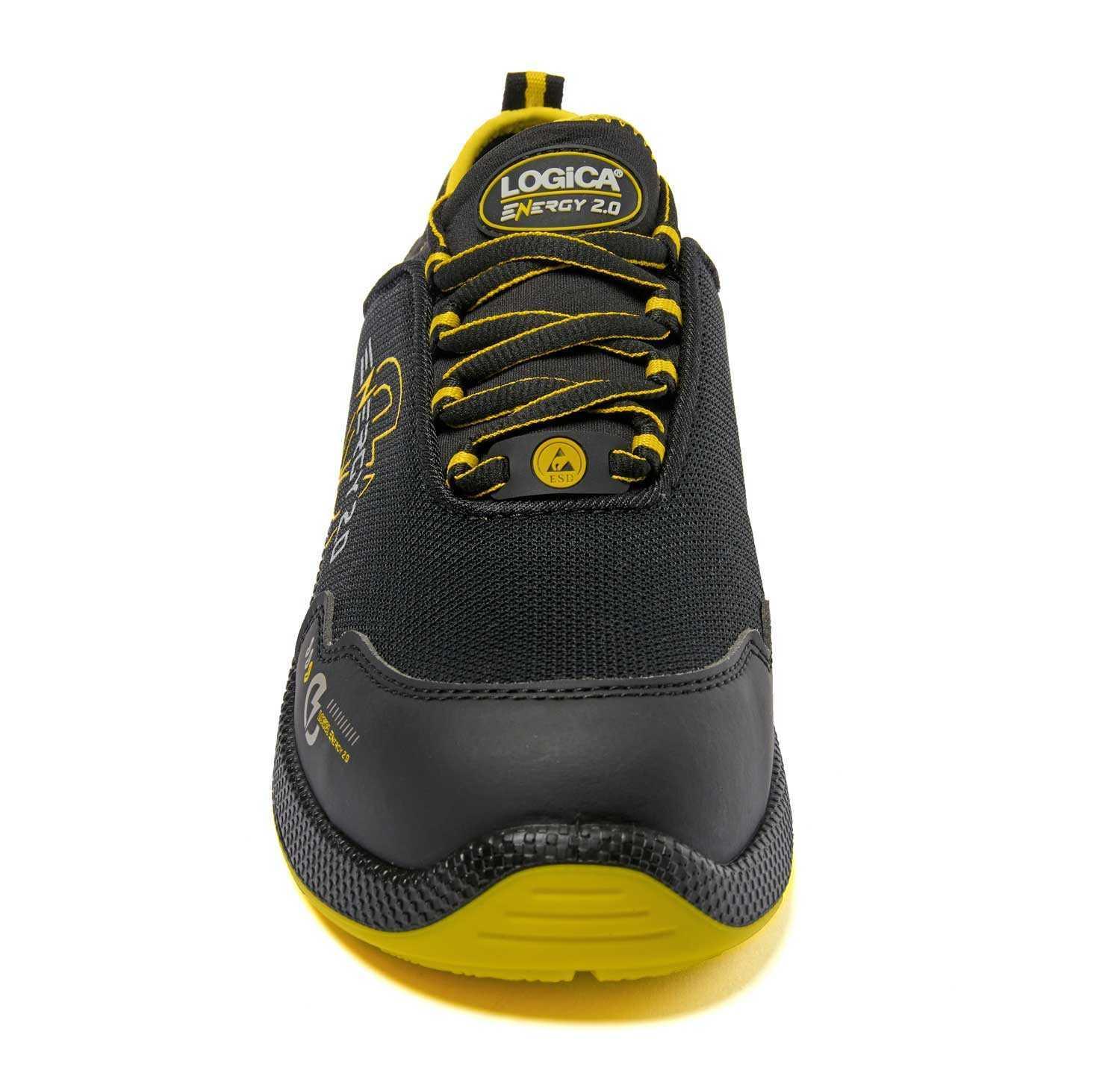 calzatura di sicurezza nera gialla logica frontale scarpa antinfortunistica logica energy 2.0 vista frontale